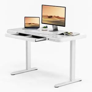 Standing Desk with Drawer, Electric Height Adjustable Home Office Desk with Storage & USB Ports, 48 inch Tempered Glass Tabletop/White Frame Standing Desk with Drawer, Electric Height Adjustable Home Office Desk with Storage & USB Ports, 48 inch Tempered Glass Tabletop/White Frame