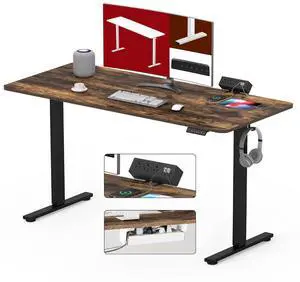 Electric Standing Desk with Desk Clamp Power Strip 48"x 24" Whole-Piece Desktop Height Adjustable Stand Up Desk with Cable Management Sit Stand Home Office Desk Black Frame/Rustic Brown Top Electric Standing Desk with Desk Clamp Power Strip 48"x 24" Whole-Piece Desktop Height Adjustable Stand Up Desk with Cable Management Sit Stand Home Office Desk Black Frame/Rustic Brown Top