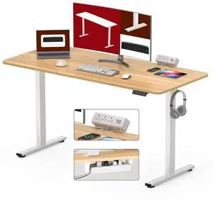 Electric Standing Desk with Desk Clamp Power Strip 55"x 28" Whole-Piece Desktop Height Adjustable Stand Up with Cable Management Sit Stand Home Office Desk White Frame/Maple Top Electric Standing Desk with Desk Clamp Power Strip 55"x 28" Whole-Piece Desktop Height Adjustable Stand Up with Cable Management Sit Stand Home Office Desk White Frame/Maple Top