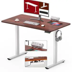 Electric Standing Desk with Desk Clamp Power Strip 40"x 24" Whole-Piece Desktop Height Adjustable Stand Up Desk with Cable Management Sit Stand Home Office Desk White Frame/Mahogany Top Electric Standing Desk with Desk Clamp Power Strip 40"x 24" Whole-Piece Desktop Height Adjustable Stand Up Desk with Cable Management Sit Stand Home Office Desk White Frame/Mahogany Top
