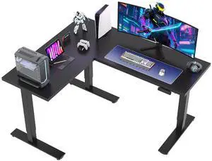 L Shaped Standing Desk Adjustable Height, Electric Corner Standing Desk, 63 x 55 inch Sit Stand Computer Table with Splice Board, Black L Shaped Standing Desk Adjustable Height, Electric Corner Standing Desk, 63 x 55 inch Sit Stand Computer Table with Splice Board, Black