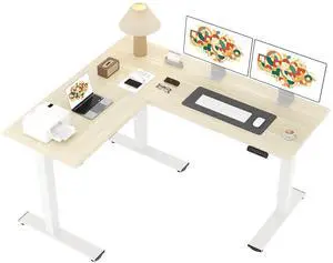 L Shaped Standing Desk Adjustable Height, Electric Corner Standing Desk, 63 x 55 inch Sit Stand Computer Table with Splice Board, Maple L Shaped Standing Desk Adjustable Height, Electric Corner Standing Desk, 63 x 55 inch Sit Stand Computer Table with Splice Board, Maple