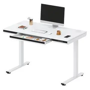 48" One-Piece Standing Desk with Acrylic-Front Drawer, Fast-Assembly Ergonomic Sit-to-Stand Desk with MDF Top, 4 Height Memory Presets Touch-Control, Home Office Computer Workstation, White 48" One-Piece Standing Desk with Acrylic-Front Drawer, Fast-Assembly Ergonomic Sit-to-Stand Desk with MDF Top, 4 Height Memory Presets Touch-Control, Home Office Computer Workstation, White