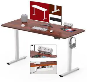 Electric Standing Desk with Desk Clamp Power Strip 48"x 24" Whole-Piece Desktop Height Adjustable Stand Up Desk with Cable Management Sit Stand Home Office Desk White Frame/Mahogany Top Electric Standing Desk with Desk Clamp Power Strip 48"x 24" Whole-Piece Desktop Height Adjustable Stand Up Desk with Cable Management Sit Stand Home Office Desk White Frame/Mahogany Top