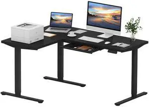 L Shaped Electric Standing Desk with Drawer, 63 Inch Ergonomic Adjustable Height Desk with Storage, Corner Desk Sit Stand up Computer Table for Work Office Home, Black L Shaped Electric Standing Desk with Drawer, 63 Inch Ergonomic Adjustable Height Desk with Storage, Corner Desk Sit Stand up Computer Table for Work Office Home, Black