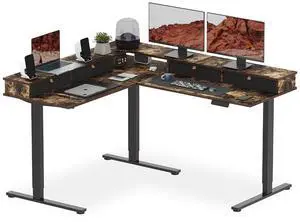 63" L Shaped Standing Desk with 4 Drawers, Height Adjustable Stand up Desk, Corner Gaming Desk with Monitor Stand, Black Frame/Rustic Brown Top 63" L Shaped Standing Desk with 4 Drawers, Height Adjustable Stand up Desk, Corner Gaming Desk with Monitor Stand, Black Frame/Rustic Brown Top