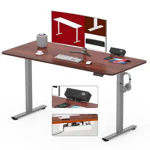 Electric Standing Desk with Desk Clamp Power Strip 48"x 24" Whole-Piece Desktop Height Adjustable Stand Up Desk with Cable Management Sit Stand Home Office Desk Silver Frame/Mahogany Top Electric Standing Desk with Desk Clamp Power Strip 48"x 24" Whole-Piece Desktop Height Adjustable Stand Up Desk with Cable Management Sit Stand Home Office Desk Silver Frame/Mahogany Top