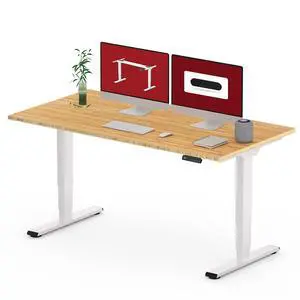 55 Inch 3 Stage Bamboo Electric Standing Desk, Dual Motor Height Adjustable Desk, Whole-Piece Desktop Sit to Stand Home Office Desk (White Frame/ 55 x 28 Natural Bamboo Top) 55 Inch 3 Stage Bamboo Electric Standing Desk, Dual Motor Height Adjustable Desk, Whole-Piece Desktop Sit to Stand Home Office Desk (White Frame/ 55 x 28 Natural Bamboo Top)