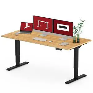 Standing Desk with Dual Motor, 3-Stage Lifting Column, Handset with 3 Preset and Sit-Stand Reminder - 60 inch Whole Piece Real Bamboo/Black Frame, Height Adjustable Desk for Home and Office Standing Desk with Dual Motor, 3-Stage Lifting Column, Handset with 3 Preset and Sit-Stand Reminder - 60 inch Whole Piece Real Bamboo/Black Frame, Height Adjustable Desk for Home and Office