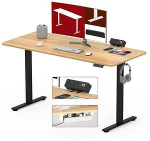 Electric Standing Desk with Desk Clamp Power Strip 48"x 30" Whole-Piece Desktop Height Adjustable Stand Up Desk with Cable Management Sit Stand Home Office Desk Black Frame/Maple Top Electric Standing Desk with Desk Clamp Power Strip 48"x 30" Whole-Piece Desktop Height Adjustable Stand Up Desk with Cable Management Sit Stand Home Office Desk Black Frame/Maple Top