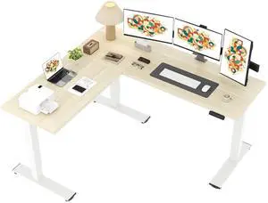 L Shaped Standing Desk Adjustable Height, Electric Corner Standing Desk, 71 x 63 inch Sit Stand Computer Table with Splice Board, Maple L Shaped Standing Desk Adjustable Height, Electric Corner Standing Desk, 71 x 63 inch Sit Stand Computer Table with Splice Board, Maple