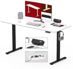 Electric Standing Desk with Desk Clamp Power Strip 48"x 30" Whole-Piece Desktop Height Adjustable Stand Up Desk with Cable Management Sit Stand Home Office Desk Black Frame/White Top Electric Standing Desk with Desk Clamp Power Strip 48"x 30" Whole-Piece Desktop Height Adjustable Stand Up Desk with Cable Management Sit Stand Home Office Desk Black Frame/White Top