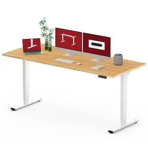 Standing Desk with Dual Motor, 3-Stage Lifting Column, Handset with 3 Preset and Sit-Stand Reminder - 72 inch Whole Piece Real Bamboo/White Frame, Height Adjustable Desk for Home and Office Standing Desk with Dual Motor, 3-Stage Lifting Column, Handset with 3 Preset and Sit-Stand Reminder - 72 inch Whole Piece Real Bamboo/White Frame, Height Adjustable Desk for Home and Office