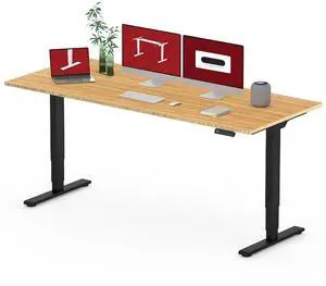 Standing Desk with Dual Motor, 3-Stage Lifting Column, Handset with 3 Preset and Sit-Stand Reminder - 72 inch Whole Piece Real Bamboo/Black Frame, Height Adjustable Desk for Home and Office Standing Desk with Dual Motor, 3-Stage Lifting Column, Handset with 3 Preset and Sit-Stand Reminder - 72 inch Whole Piece Real Bamboo/Black Frame, Height Adjustable Desk for Home and Office