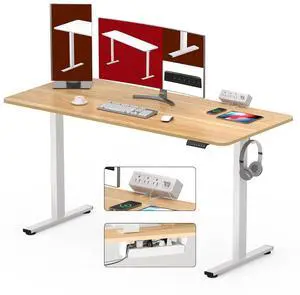 Electric Standing Desk with Desk Clamp Power Strip 60"x 24" Whole-Piece Desktop Height Adjustable Stand Up Desk with Cable Management Sit Stand Home Office Desk White Frame/Maple Top Electric Standing Desk with Desk Clamp Power Strip 60"x 24" Whole-Piece Desktop Height Adjustable Stand Up Desk with Cable Management Sit Stand Home Office Desk White Frame/Maple Top