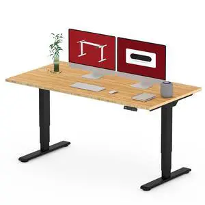 55 Inch 3 Stage Bamboo Electric Standing Desk, Dual Motor Height Adjustable Desk, Whole-Piece Desktop Sit to Stand Home Office Desk (Black Frame/ 55 x 28 Natural Bamboo Top) 55 Inch 3 Stage Bamboo Electric Standing Desk, Dual Motor Height Adjustable Desk, Whole-Piece Desktop Sit to Stand Home Office Desk (Black Frame/ 55 x 28 Natural Bamboo Top)
