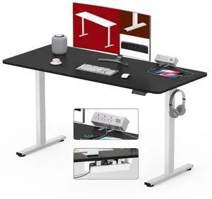 Electric Standing Desk with Clamp Power Strip 48"x 24" Whole-Piece Desktop Height Adjustable Stand Up Desk with Cable Management Home Office Desk White Frame/Black Top Electric Standing Desk with Clamp Power Strip 48"x 24" Whole-Piece Desktop Height Adjustable Stand Up Desk with Cable Management Home Office Desk White Frame/Black Top