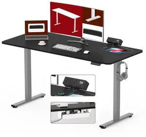 Electric Standing Desk with Desk Clamp Power Strip 55"x 28" Whole-Piece Desktop Height Adjustable Stand Up Desk with Cable Management Sit Stand Home Office Desk Silver Frame/Black Top Electric Standing Desk with Desk Clamp Power Strip 55"x 28" Whole-Piece Desktop Height Adjustable Stand Up Desk with Cable Management Sit Stand Home Office Desk Silver Frame/Black Top