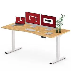 Standing Desk 3 Stages Dual Motor 60 inch Whole-Piece Real Bamboo Desktop Height Adjustable Desk for Home Office Stand Up (White Frame/ 60" Curved Natural Bamboo Top) Standing Desk 3 Stages Dual Motor 60 inch Whole-Piece Real Bamboo Desktop Height Adjustable Desk for Home Office Stand Up (White Frame/ 60" Curved Natural Bamboo Top)