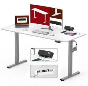 Electric Standing Desk with Desk Clamp Power Strip 55"x 28" Whole-Piece Desktop Height Adjustable Stand Up with Cable Management Sit Stand Home Office Desk Silver Frame/White Top Electric Standing Desk with Desk Clamp Power Strip 55"x 28" Whole-Piece Desktop Height Adjustable Stand Up with Cable Management Sit Stand Home Office Desk Silver Frame/White Top