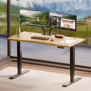 Solid Bamboo 3-Stage Dual Motor Standing Desk 48×24 One-Piece Top, Holds 220 lbs, Spacious Ergonomic Sit Stand Desk with Memory Presets for Home Office, Black Frame/Natural Curved Bamboo Solid Bamboo 3-Stage Dual Motor Standing Desk 48×24 One-Piece Top, Holds 220 lbs, Spacious Ergonomic Sit Stand Desk with Memory Presets for Home Office, Black Frame/Natural Curved Bamboo