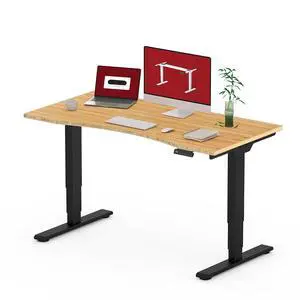 Height Adjustable Standing Desk 3 Stages Dual Motor Stand Up 48 Whole-Piece Bamboo Desktop Computer Desk, Electric Sit-Stand for Home Office(Black Frame/ 48 x 24 Curved Natural Bamboo Top) Height Adjustable Standing Desk 3 Stages Dual Motor Stand Up 48 Whole-Piece Bamboo Desktop Computer Desk, Electric Sit-Stand for Home Office(Black Frame/ 48 x 24 Curved Natural Bamboo Top)