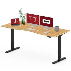 Standing Desk 3 Stages Dual Motor 72 inch Whole-Piece Real Bamboo Desktop Height Adjustable Desk for Home Office Stand Up (Black Frame/ 72" Curved Natural Bamboo Top) Standing Desk 3 Stages Dual Motor 72 inch Whole-Piece Real Bamboo Desktop Height Adjustable Desk for Home Office Stand Up (Black Frame/ 72" Curved Natural Bamboo Top)