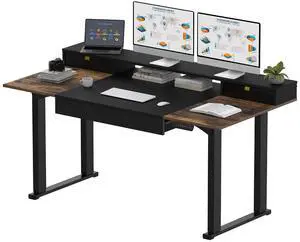 Electric Standing Desk with Drawers, 63 x 32 inch Height Adjustable Computer Desk, Home Office Stand Up Desk with 3 Preset Heights, Black Electric Standing Desk with Drawers, 63 x 32 inch Height Adjustable Computer Desk, Home Office Stand Up Desk with 3 Preset Heights, Black