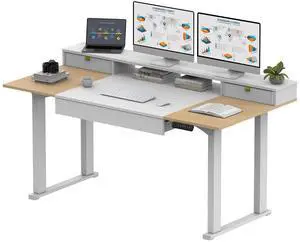 Electric Standing Desk with Drawers, 63 x 32 inch Height Adjustable Computer Desk, Home Office Stand Up Desk with 3 Preset Heights, White Electric Standing Desk with Drawers, 63 x 32 inch Height Adjustable Computer Desk, Home Office Stand Up Desk with 3 Preset Heights, White