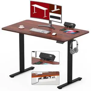 Electric Standing Desk with Desk Clamp Power Strip 48"x 24" Whole-Piece Desktop Height Adjustable Stand Up Desk with Cable Management Sit Stand Home Office Desk Black Frame/Mahogany Top Electric Standing Desk with Desk Clamp Power Strip 48"x 24" Whole-Piece Desktop Height Adjustable Stand Up Desk with Cable Management Sit Stand Home Office Desk Black Frame/Mahogany Top