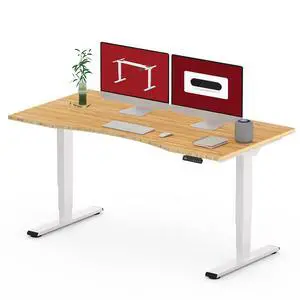 55 Inch 3 Stage Bamboo Electric Standing Desk, Dual Motor Height Adjustable Desk, Stable and Durable Sit to Stand Home Office Desk (White Frame/ 55 x 28 Curved Natural Bamboo Top) 55 Inch 3 Stage Bamboo Electric Standing Desk, Dual Motor Height Adjustable Desk, Stable and Durable Sit to Stand Home Office Desk (White Frame/ 55 x 28 Curved Natural Bamboo Top)