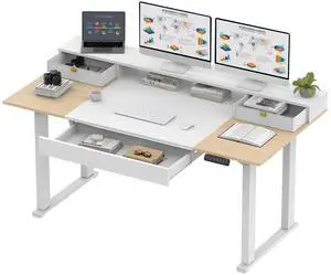 Electric Standing Desk with Drawer, 71 x 32 inch Height Adjustable Computer Desk, Home Office Stand Up Desk with 4 Preset Heights, White Electric Standing Desk with Drawer, 71 x 32 inch Height Adjustable Computer Desk, Home Office Stand Up Desk with 4 Preset Heights, White