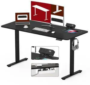 Electric Standing Desk with Desk Clamp Power Strip 55"x 28" Whole-Piece Desktop Height Adjustable Stand Up Desk with Cable Management Sit Stand Home Office Desk Black Frame/Black Top Electric Standing Desk with Desk Clamp Power Strip 55"x 28" Whole-Piece Desktop Height Adjustable Stand Up Desk with Cable Management Sit Stand Home Office Desk Black Frame/Black Top
