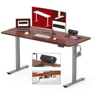 Electric Standing Desk with Desk Clamp Power Strip 55"x 28" Whole-Piece Desktop Height Adjustable Stand Up Desk with Cable Management Sit Stand Home Office Desk Silver Frame/Mahogany Top Electric Standing Desk with Desk Clamp Power Strip 55"x 28" Whole-Piece Desktop Height Adjustable Stand Up Desk with Cable Management Sit Stand Home Office Desk Silver Frame/Mahogany Top