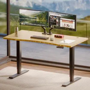 Solid Bamboo 3-Stage Dual Motor Standing Desk 55×28 One-Piece Top, Holds 220 lbs, Spacious Ergonomic Sit Stand Desk with Memory Presets for Home Office, Black Frame/Natural Curved Bamboo Solid Bamboo 3-Stage Dual Motor Standing Desk 55×28 One-Piece Top, Holds 220 lbs, Spacious Ergonomic Sit Stand Desk with Memory Presets for Home Office, Black Frame/Natural Curved Bamboo