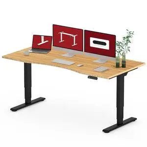 Standing Desk 3 Stages Dual Motor 60 inch Whole-Piece Real Bamboo Desktop Height Adjustable Desk for Home Office Stand Up (Black Frame/ 60" Curved Natural Bamboo Top) Standing Desk 3 Stages Dual Motor 60 inch Whole-Piece Real Bamboo Desktop Height Adjustable Desk for Home Office Stand Up (Black Frame/ 60" Curved Natural Bamboo Top)