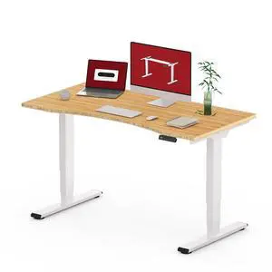 Height Adjustable Standing Desk 3 Stages Dual Motor Stand Up 48 Whole-Piece Bamboo Desktop Computer Desk, Electric Sit-Stand Desk for Home Office(White Frame/ 48 x 24 Curved Natural Bamboo Top) Height Adjustable Standing Desk 3 Stages Dual Motor Stand Up 48 Whole-Piece Bamboo Desktop Computer Desk, Electric Sit-Stand Desk for Home Office(White Frame/ 48 x 24 Curved Natural Bamboo Top)
