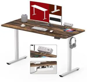 Electric Standing Desk with Desk Clamp Power Strip 48"x 24" Whole-Piece Desktop Height Adjustable Stand Up with Cable Management Sit Stand Home Office White Frame/Rustic Brown Top Electric Standing Desk with Desk Clamp Power Strip 48"x 24" Whole-Piece Desktop Height Adjustable Stand Up with Cable Management Sit Stand Home Office White Frame/Rustic Brown Top