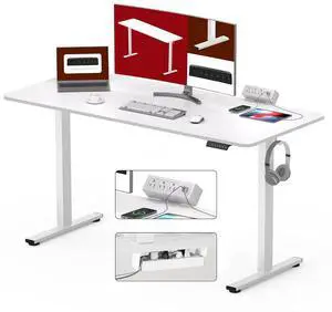 Electric Standing Desk with Desk Clamp Power Strip 55"x 28" Whole-Piece Desktop Height Adjustable Stand Up Desk with Cable Management Sit Stand Home Office Desk White Frame/White Top Electric Standing Desk with Desk Clamp Power Strip 55"x 28" Whole-Piece Desktop Height Adjustable Stand Up Desk with Cable Management Sit Stand Home Office Desk White Frame/White Top