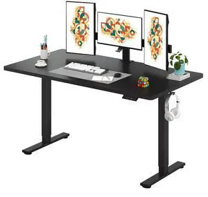 Electric Standing Desk 63 x 32 Inches Height Adjustable Stand Up w/6-Button Controller Ergonomic Computer Desk with Splice Board for Home Office, Black Frame + Black Tabletop Electric Standing Desk 63 x 32 Inches Height Adjustable Stand Up w/6-Button Controller Ergonomic Computer Desk with Splice Board for Home Office, Black Frame + Black Tabletop