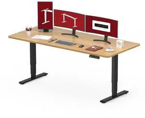 Standing Desk with Dual Motor, 3-Stage Lifting Column, Handset with 3 Preset and Sit-Stand Reminder - 60 inch One-piece Maple Desk/Black Frame, Height Adjustable Desk for Home and Office Standing Desk with Dual Motor, 3-Stage Lifting Column, Handset with 3 Preset and Sit-Stand Reminder - 60 inch One-piece Maple Desk/Black Frame, Height Adjustable Desk for Home and Office