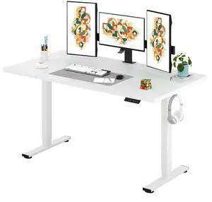 Electric Standing Desk 63 x 32 Inches Height Adjustable Stand Up w/6-Button Controller Ergonomic Computer Desk with Splice Board for Home Office, White Frame + White Tabletop Electric Standing Desk 63 x 32 Inches Height Adjustable Stand Up w/6-Button Controller Ergonomic Computer Desk with Splice Board for Home Office, White Frame + White Tabletop
