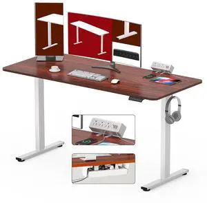 Electric Standing Desk with Clamp Power Strip 60"x 24" Whole-Piece Desktop Height Adjustable Stand Up Desk with Cable Management Home Office Desk White Frame/Mahogany Top Electric Standing Desk with Clamp Power Strip 60"x 24" Whole-Piece Desktop Height Adjustable Stand Up Desk with Cable Management Home Office Desk White Frame/Mahogany Top