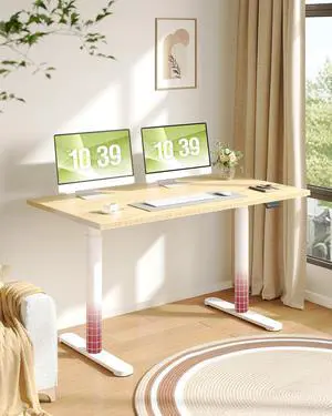 Bamboo Standing Desk with Rounded-Column & One-Piece Desktop - 55"x28" Electric Adjustable Desk for Home Office, Memory Height Control, White Frame Bamboo Standing Desk with Rounded-Column & One-Piece Desktop - 55"x28" Electric Adjustable Desk for Home Office, Memory Height Control, White Frame