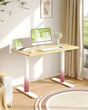 Solid Wood Standing Desk with Rounded-Column & One-Piece Desktop - 48"x24" Electric Adjustable Desk for Home Office, Memory Height Control, White Frame Solid Wood Standing Desk with Rounded-Column & One-Piece Desktop - 48"x24" Electric Adjustable Desk for Home Office, Memory Height Control, White Frame