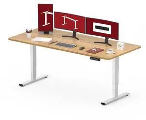 Standing Desk with Dual Motor, 3-Stage Lifting Column, Handset with 3 Preset and Sit-Stand Reminder - 60 inch One-Piece Maple Desk/White Frame, Height Adjustable Desk for Home and Office Standing Desk with Dual Motor, 3-Stage Lifting Column, Handset with 3 Preset and Sit-Stand Reminder - 60 inch One-Piece Maple Desk/White Frame, Height Adjustable Desk for Home and Office