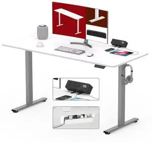 Electric Standing Desk with Desk Clamp Power Strip 48"x 30" Whole-Piece Desktop Height Adjustable Stand Up Desk with Cable Management Sit Stand Home Office Desk Silver Frame/White Top Electric Standing Desk with Desk Clamp Power Strip 48"x 30" Whole-Piece Desktop Height Adjustable Stand Up Desk with Cable Management Sit Stand Home Office Desk Silver Frame/White Top