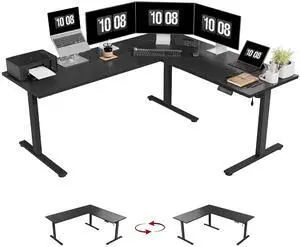 Electric Corner L-Shaped 71 x 63 in Standing Desk, Memory Height Adjustment, Black Top Black Frame Electric Corner L-Shaped 71 x 63 in Standing Desk, Memory Height Adjustment, Black Top Black Frame