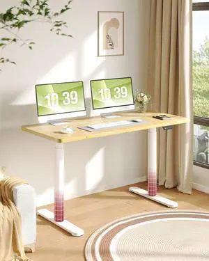Solid Wood Standing Desk with Rounded-Column & One-Piece Desktop - 55"x24" Electric Adjustable Desk for Home Office, Memory Height Control, White Frame Solid Wood Standing Desk with Rounded-Column & One-Piece Desktop - 55"x24" Electric Adjustable Desk for Home Office, Memory Height Control, White Frame