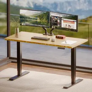 Solid Bamboo 3-Stage Dual Motor Standing Desk 55×28 One-Piece Top, Holds 220 lbs, Spacious Ergonomic Sit Stand Desk with Memory Presets for Home Office, Black Frame/Natural Bamboo Solid Bamboo 3-Stage Dual Motor Standing Desk 55×28 One-Piece Top, Holds 220 lbs, Spacious Ergonomic Sit Stand Desk with Memory Presets for Home Office, Black Frame/Natural Bamboo